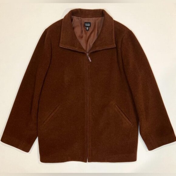 EILEEN FISHER Italian Fabric 100% WOOL Mock Neck FullZip Coat Jacket Pockets XL - Picture 6 of 14